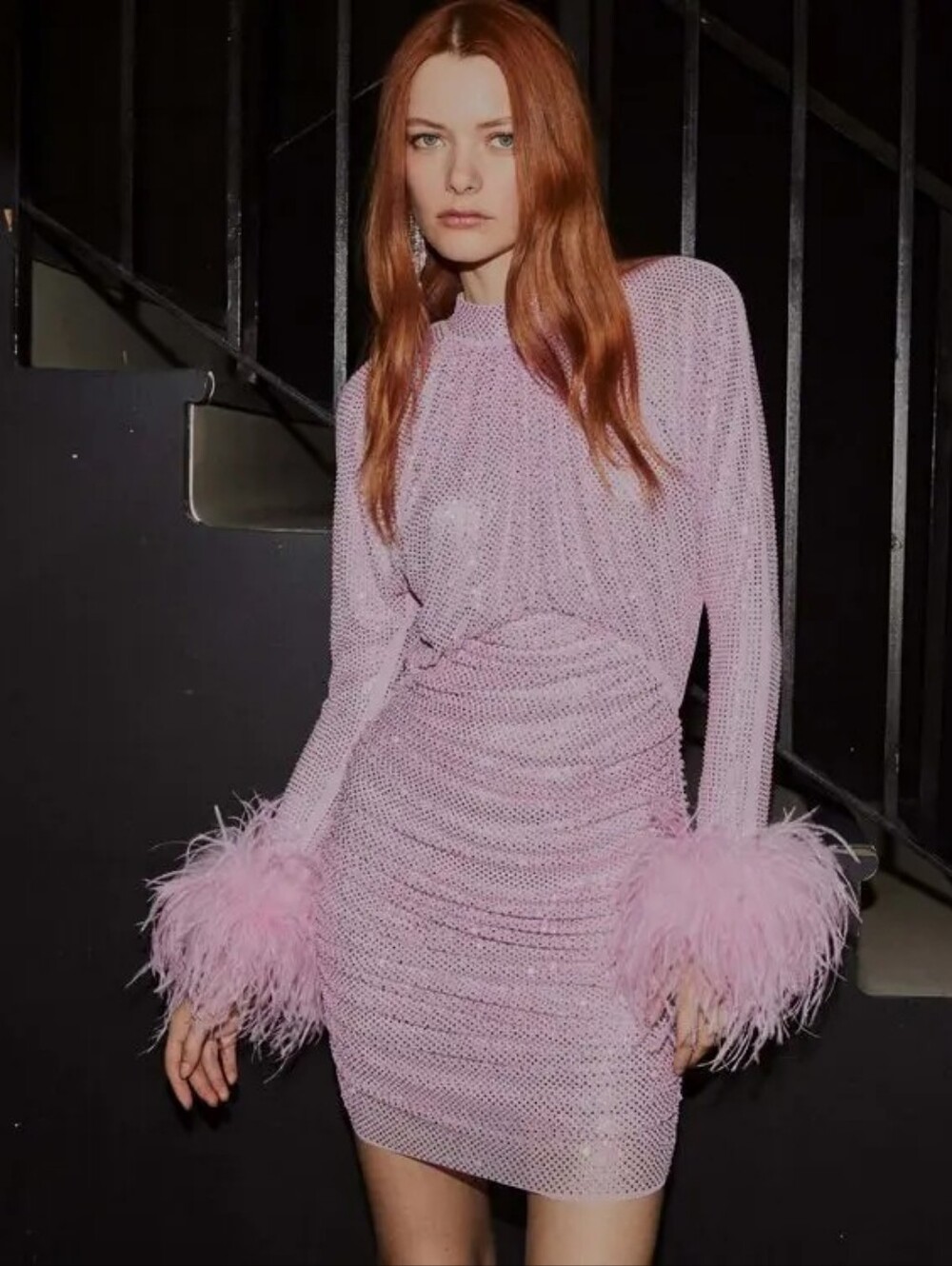 SELF-PORTRAIT embellished feather cuff mini dress